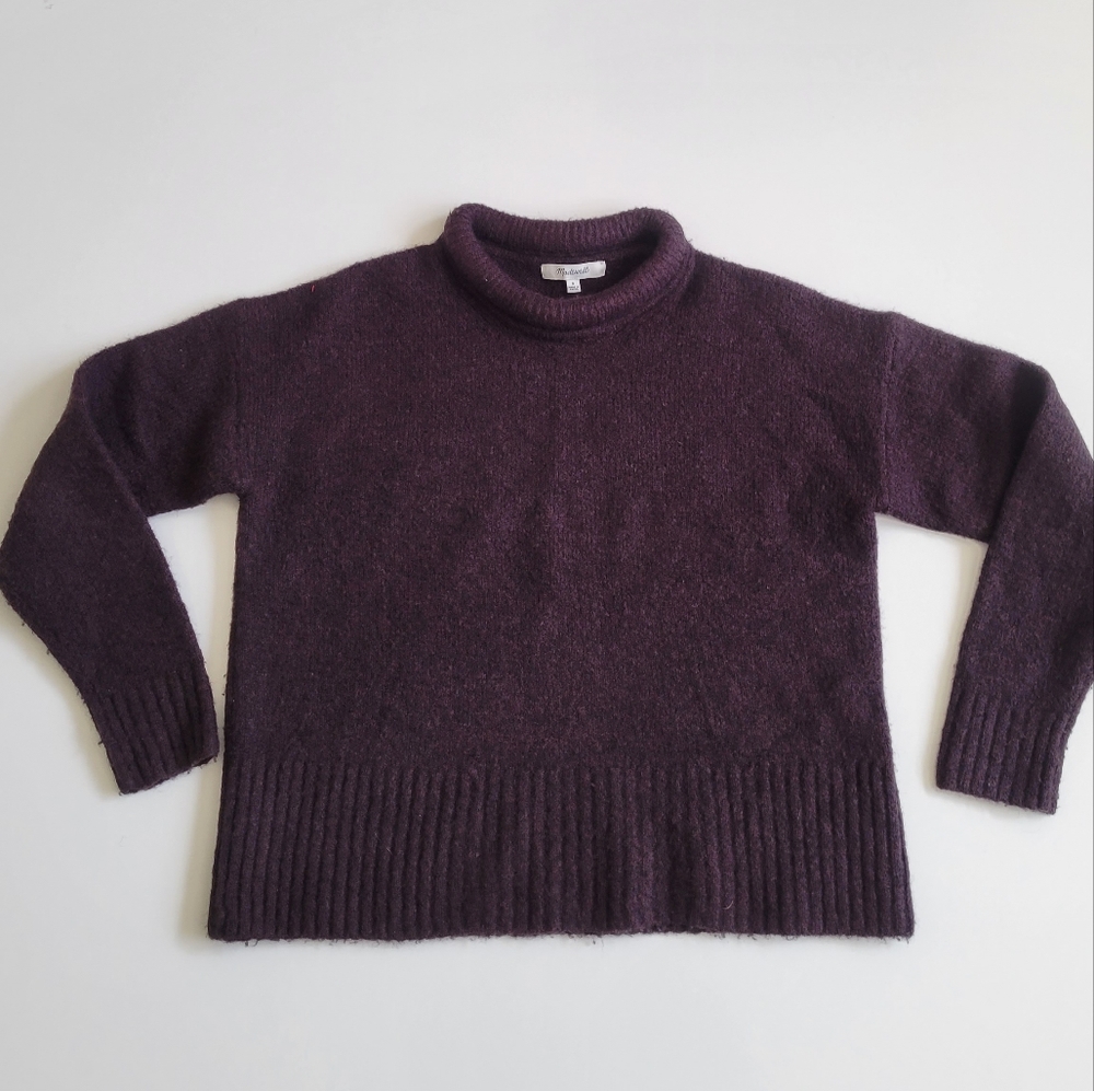 Madewell Fulton Puffneck Trim Crew neck knit Alpaca Blend  Pullover sweater